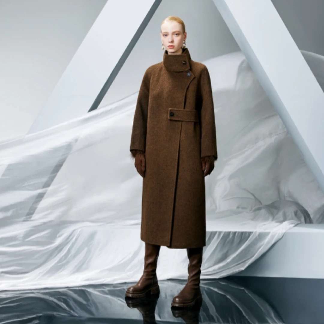 双面羊毛大衣女秋冬新款高领单排扣法式高级感外套