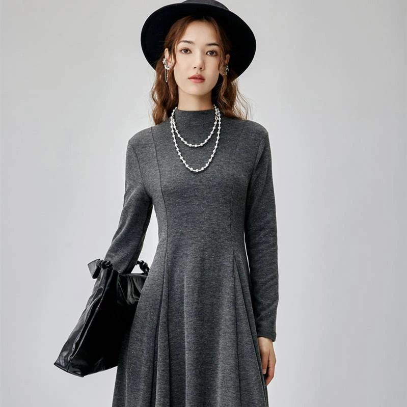 极简内搭外穿打底连衣裙秋冬软糯长裙半高领