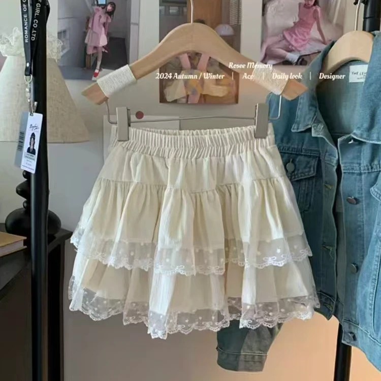 秋冬绒面芭蕾风蛋糕裙半身裙女秋冬蝴蝶结蕾丝半裙a字蓬蓬短裙