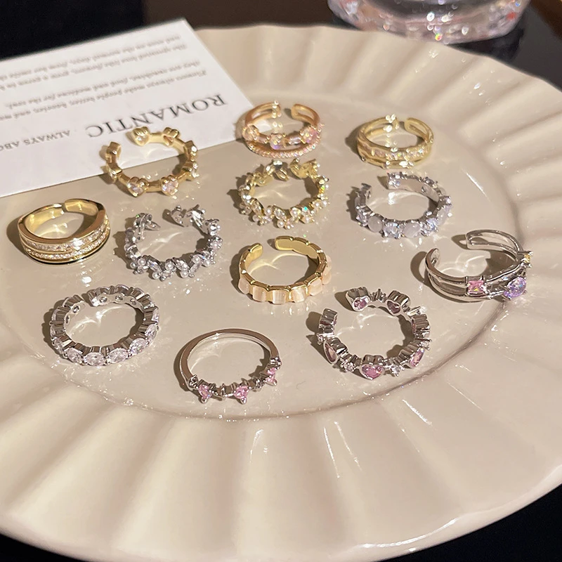 铜合金戒指 直播间扣号专属 宫廷风璀璨高级感开口戒指女排戒时尚