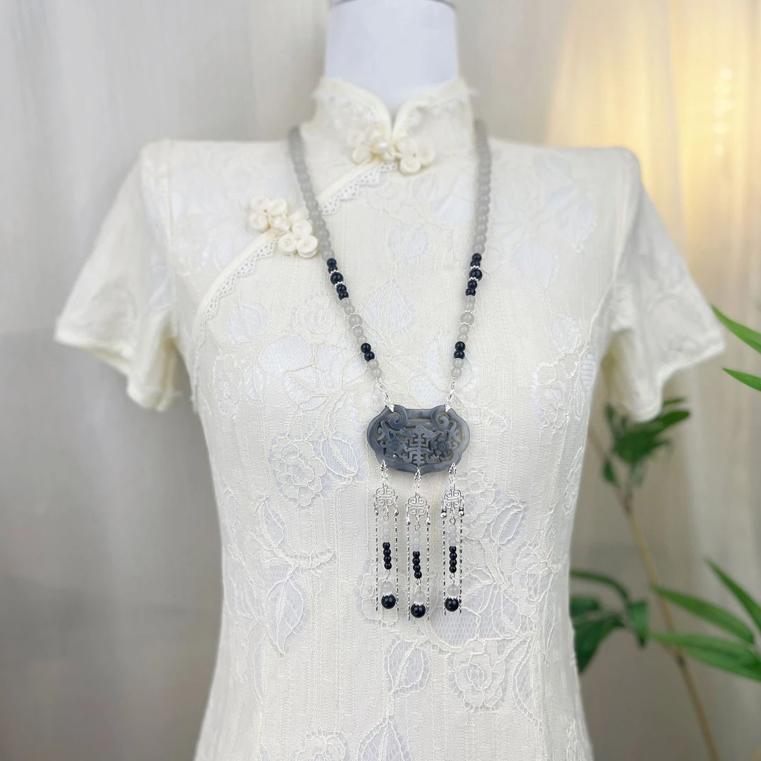 合金玻璃项链 古风项链汉服马面裙长璎珞流苏背云古风配饰品复古