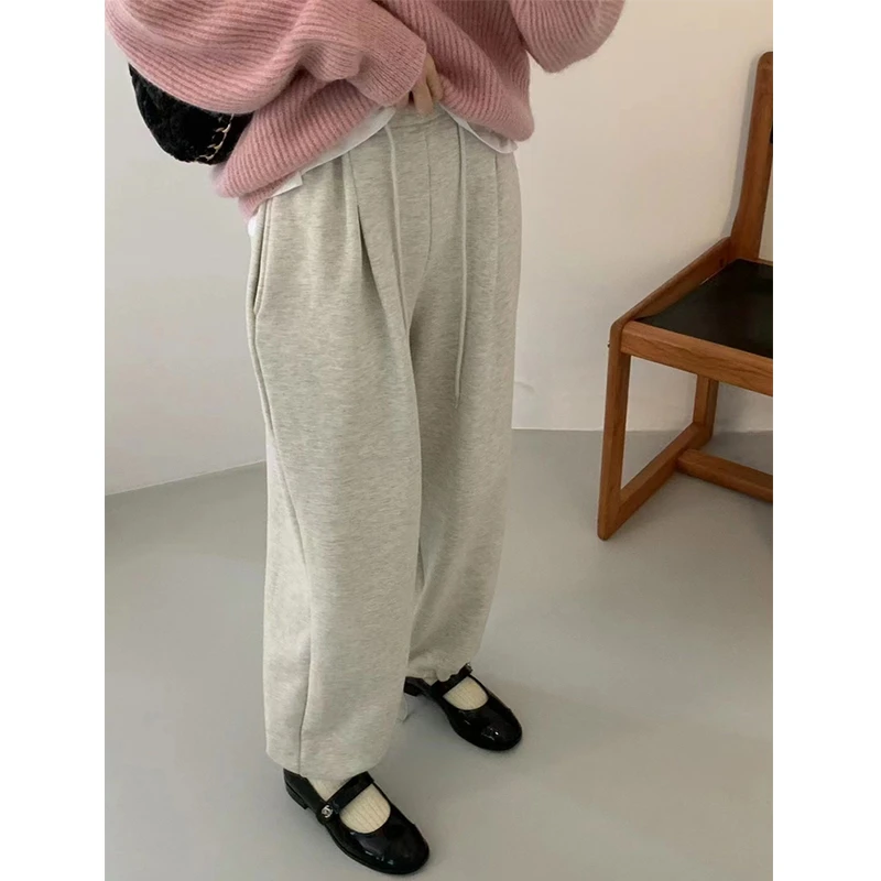 韩国东大门 宽松休闲松紧系带脚口可收加绒加厚休闲裤卫裤女