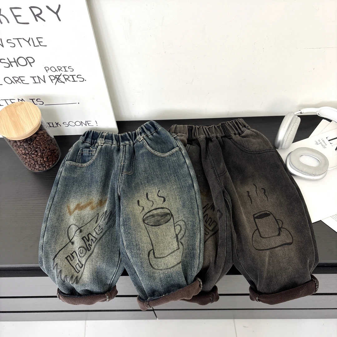 童装儿童裤子冬装男童加绒牛仔裤2024新款宝宝冬季一体绒加厚长裤