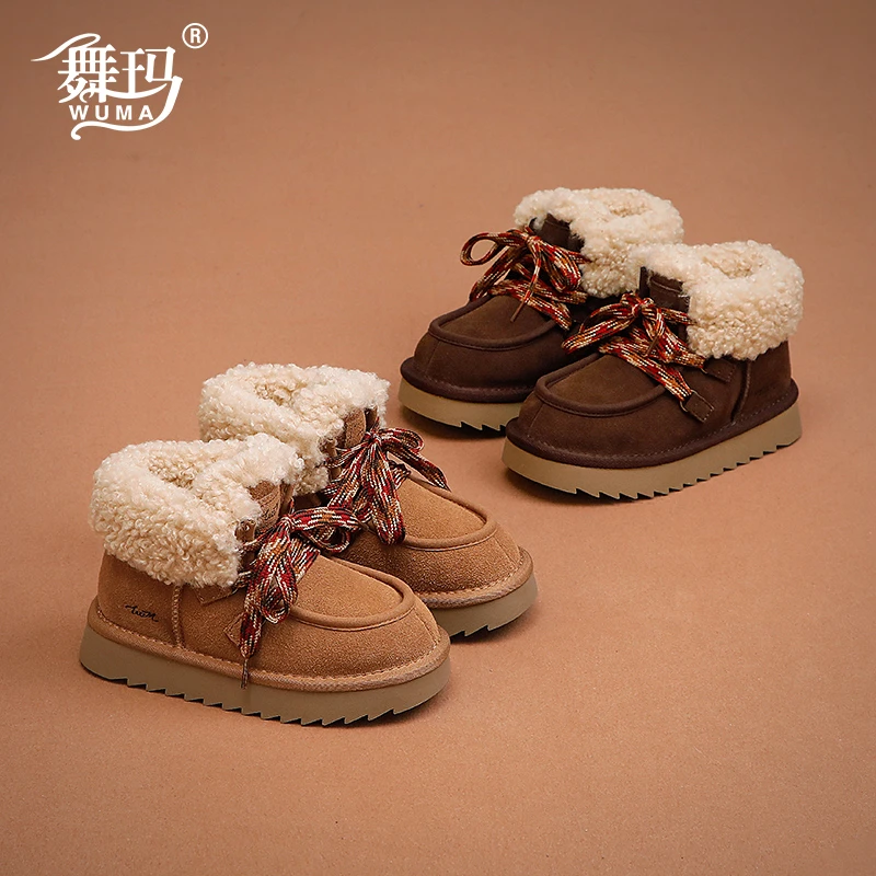 舞玛【圣诞麋鹿】女童雪地靴2025新款冬季反毛绒儿童大棉鞋446972
