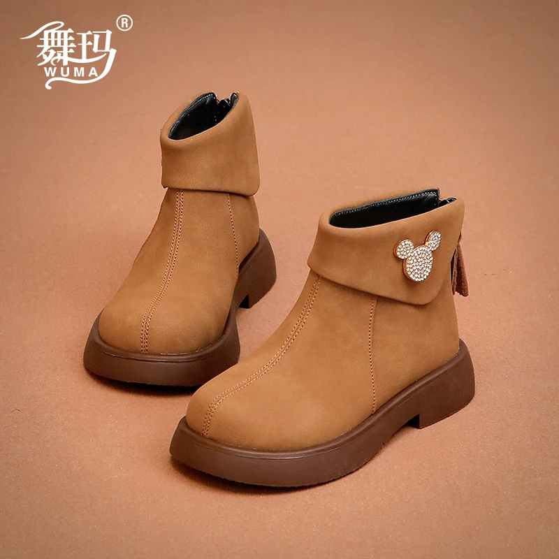 女童靴子2025新款秋冬加绒软底儿童马丁靴洋气皮靴时尚女孩446577