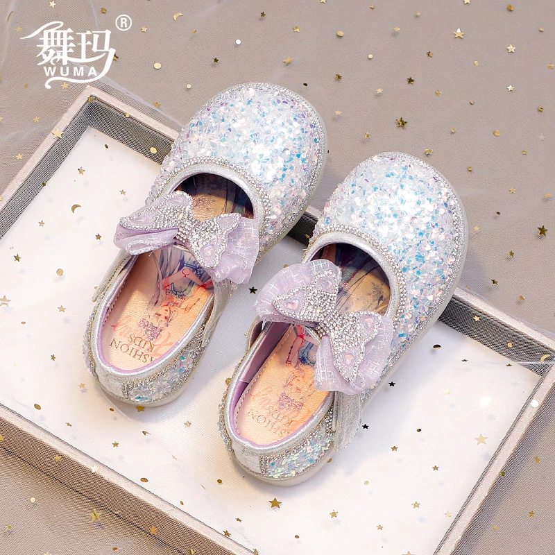 舞玛女童鞋儿童爱莎公主鞋2024新款秋季皮鞋演出时尚水晶鞋233720