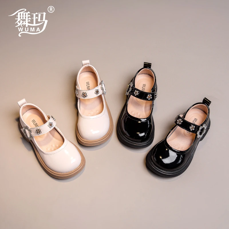 舞玛女童鞋子儿童公主鞋2025新款女孩秋季软底单鞋黑色皮鞋233582