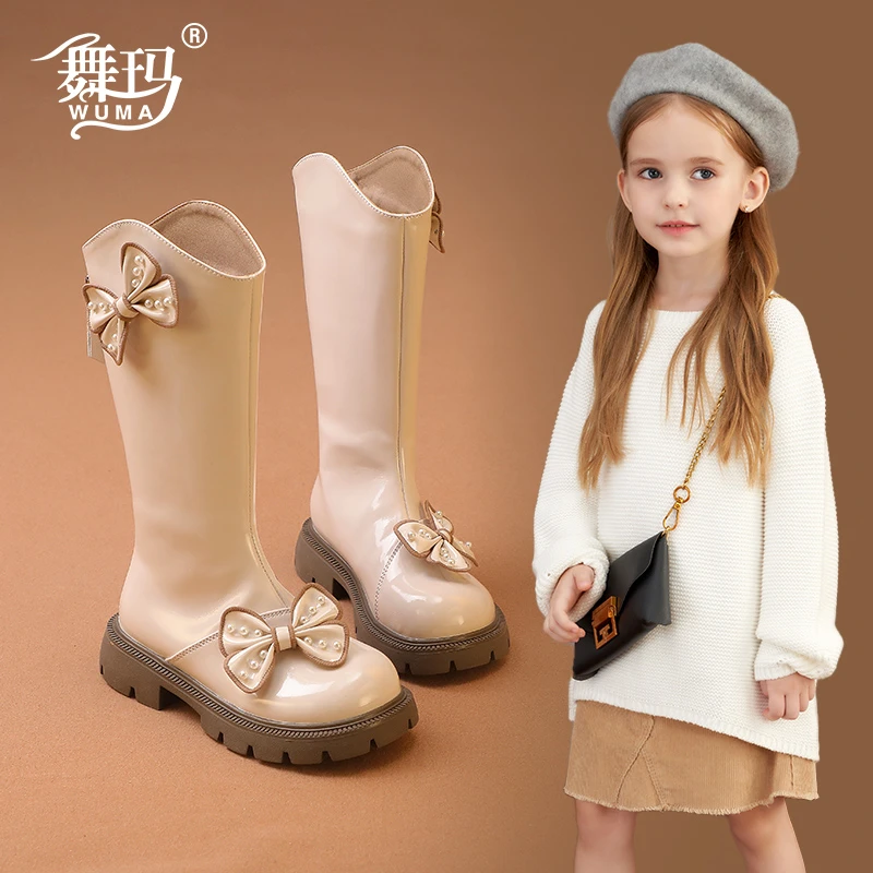 女童鞋儿童长靴子2025新款冬季长筒单靴加绒马丁靴二棉皮靴224331