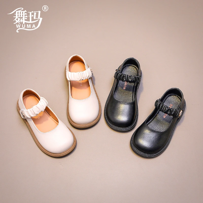 女童鞋子儿童皮鞋2025新款春秋款宝宝简约百搭黑色真皮单鞋433500