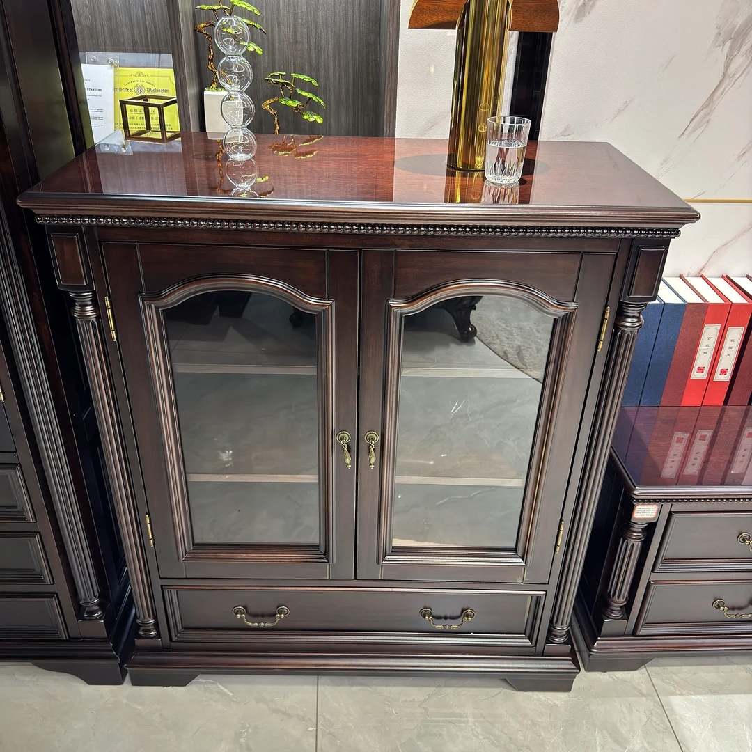 XC07-2双门矮酒柜 金丝黄檀木 美式风格 多功能收纳柜 客厅简美