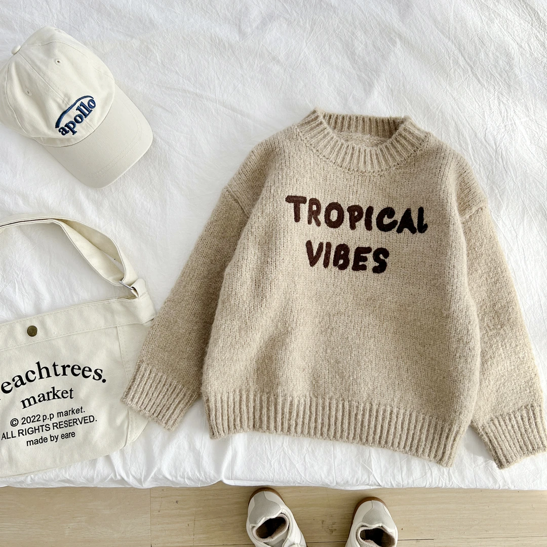 秋冬新款女童装时尚洋气百搭儿童英文字母圆领 毛衣HGYDW48086