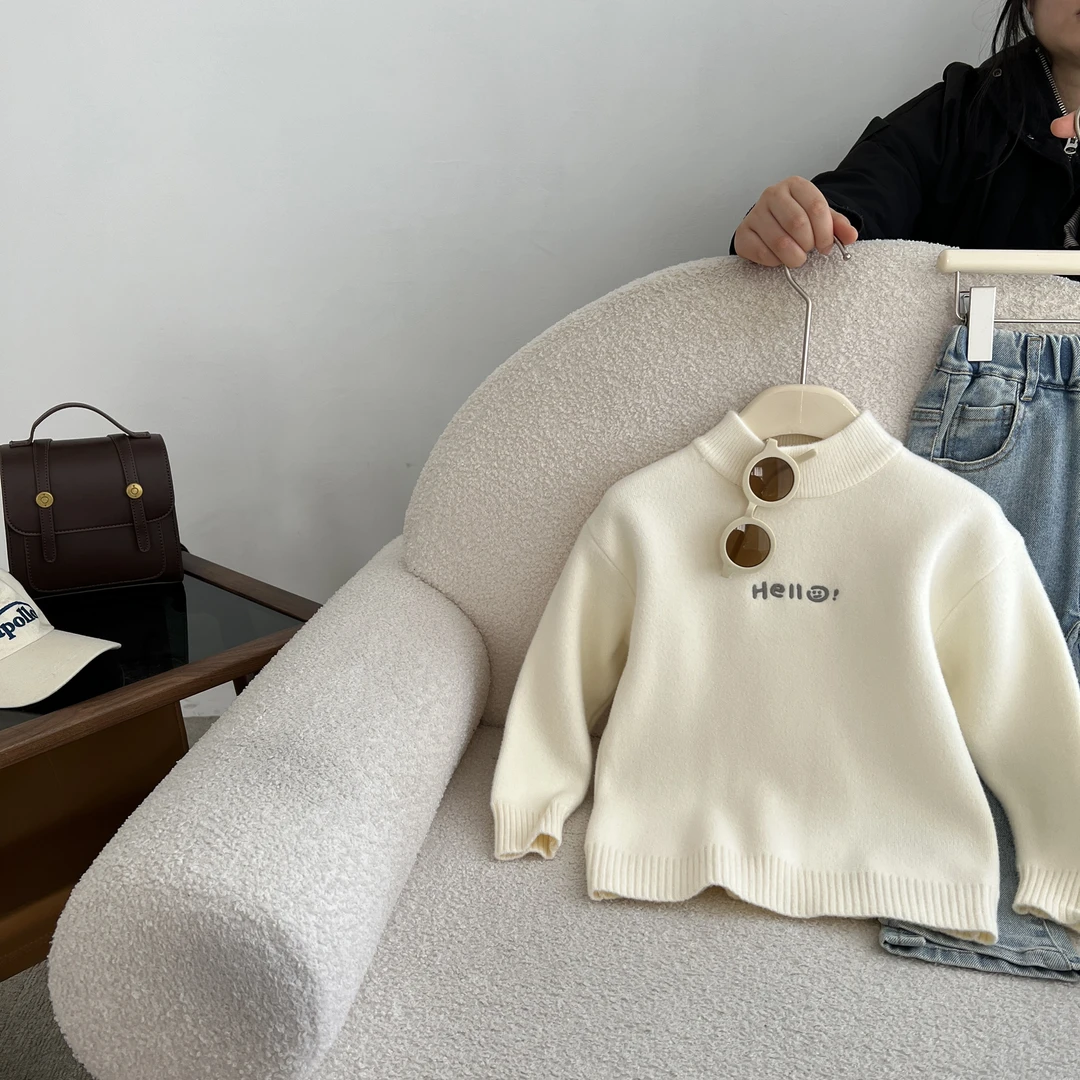 秋季女童装时尚洋气百搭胸前字母一体绒女童毛衣LMYDW33317