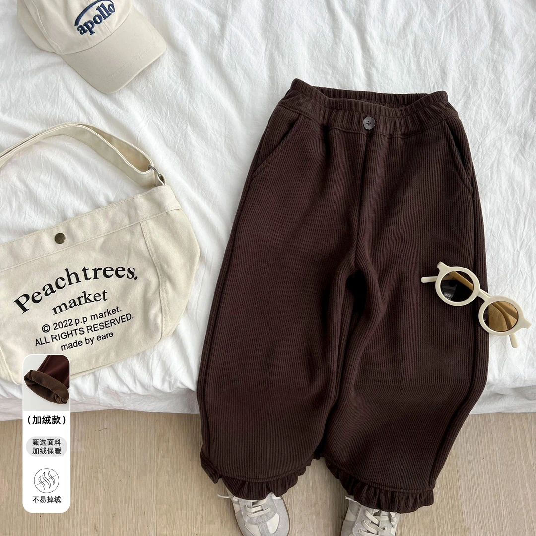 秋冬新款女童装时尚洋气百搭加绒女宝 条绒裤JSKDW48059