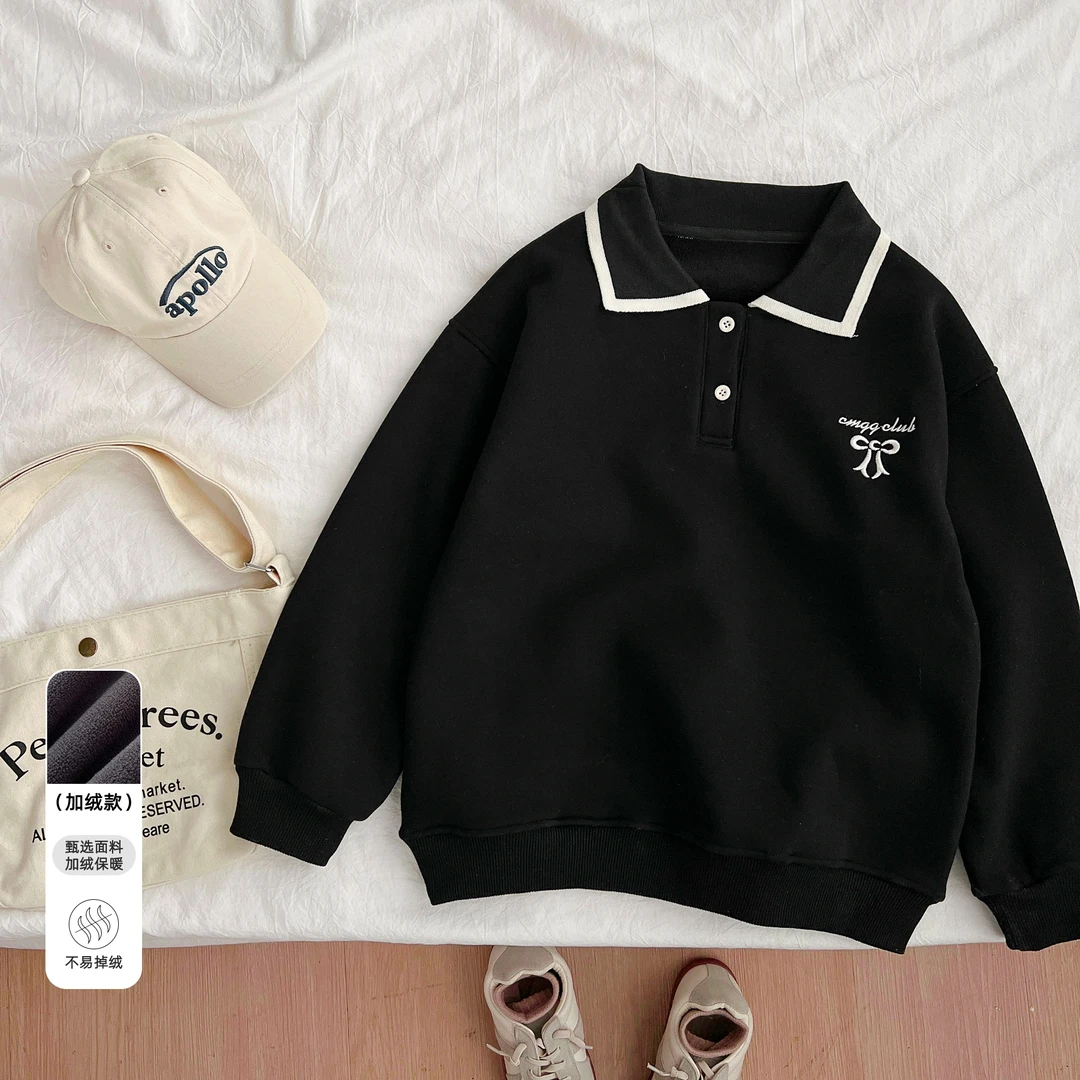 冬季新款女童潮款加绒衣服中大童时尚儿童百搭加厚卫衣YQYDW40805