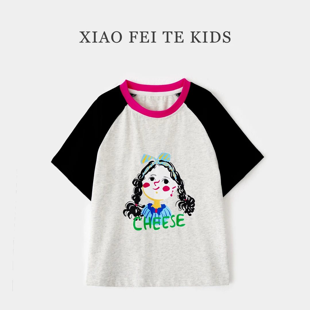 小菲特女童夏装薄款纯棉上衣中大童时尚印花短袖儿童T恤LMYX41773