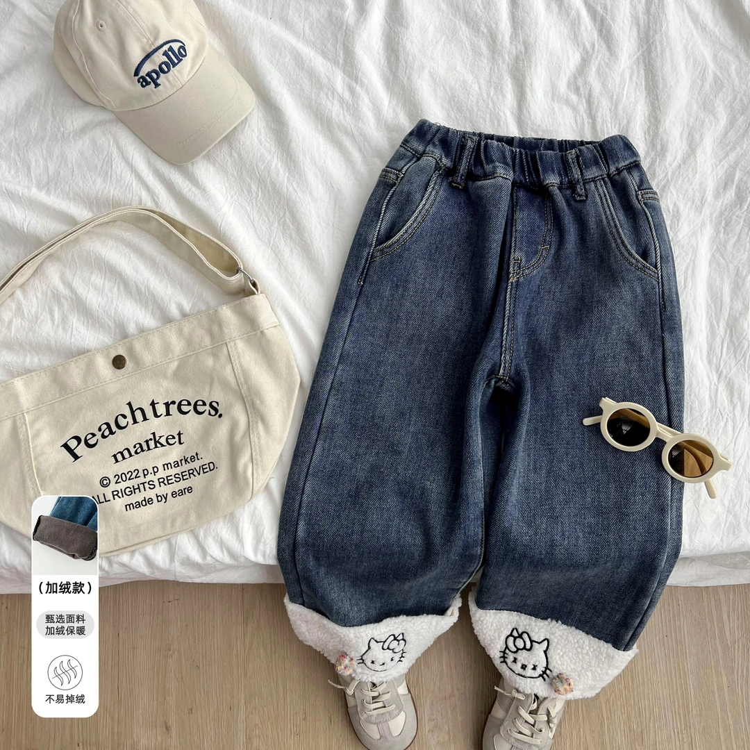 秋冬新款女童装时尚百搭女童加绒直筒牛仔裤JSKKDW46033