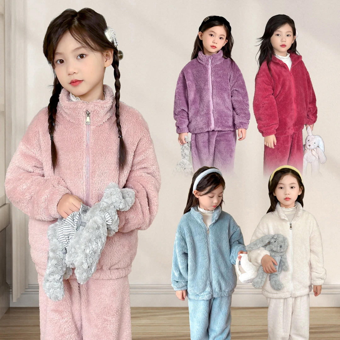 小菲特冬季女宝睡衣女童装中大童儿童珊瑚绒家居服套装FCTD42282
