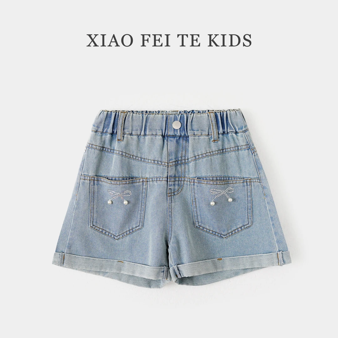 小菲特夏季女宝宝裤子女童装6-12岁中大童儿童牛仔短裤JMKX41934