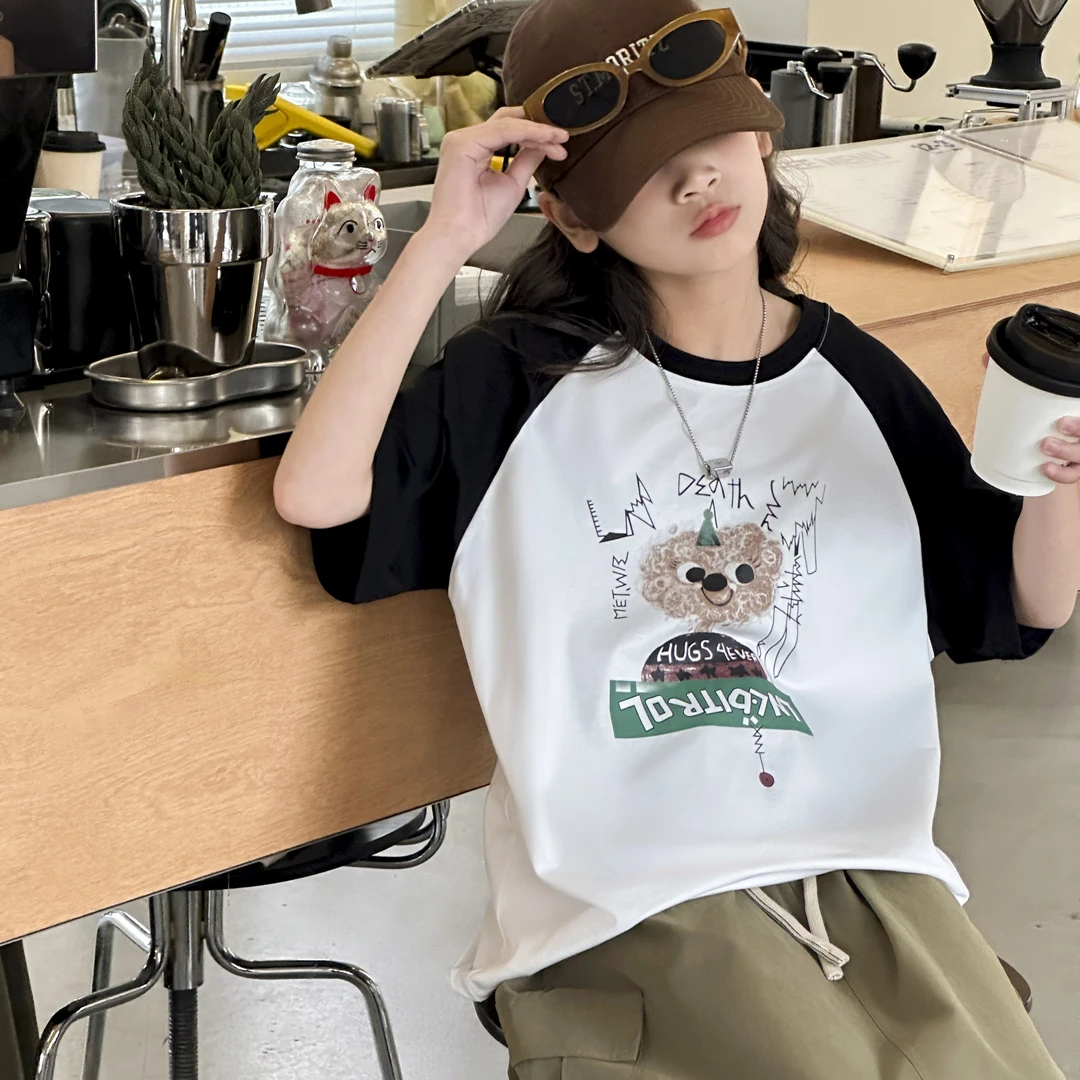 小菲特童装夏季新款女童中大童6-15岁女宝卡通小熊T恤 BXYX440785