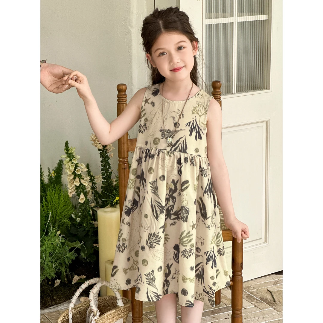 小菲特夏季新款6-12岁复古女宝宝背心裙中大童连衣裙YNQX41624