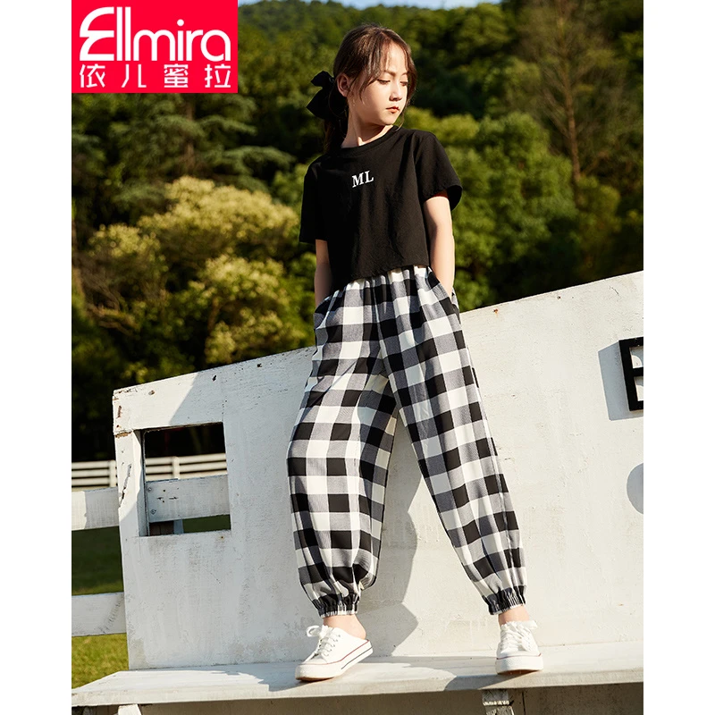 8231女童防蚊裤夏季裤子儿童格子裤薄款2024新款洋气潮宽松学生