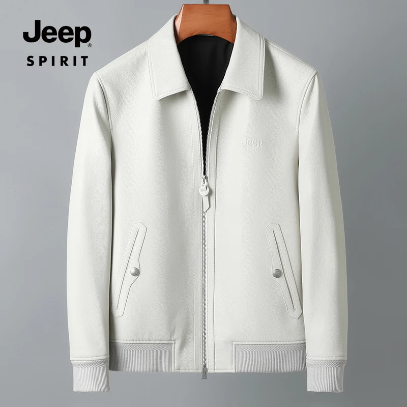 JEEP SPIRIT真皮皮衣男秋冬休闲修身定制成衣山羊皮简约轻奢夹克