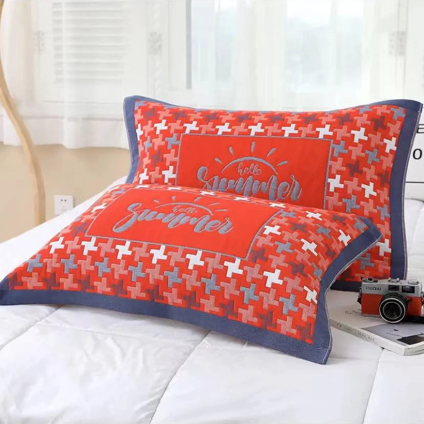 彩格提花纱布枕巾一对