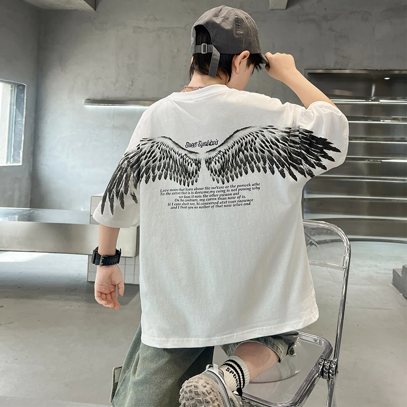 男童短袖T恤夏装2024新款儿童韩系宽松半袖大童洋气时髦潮流百搭