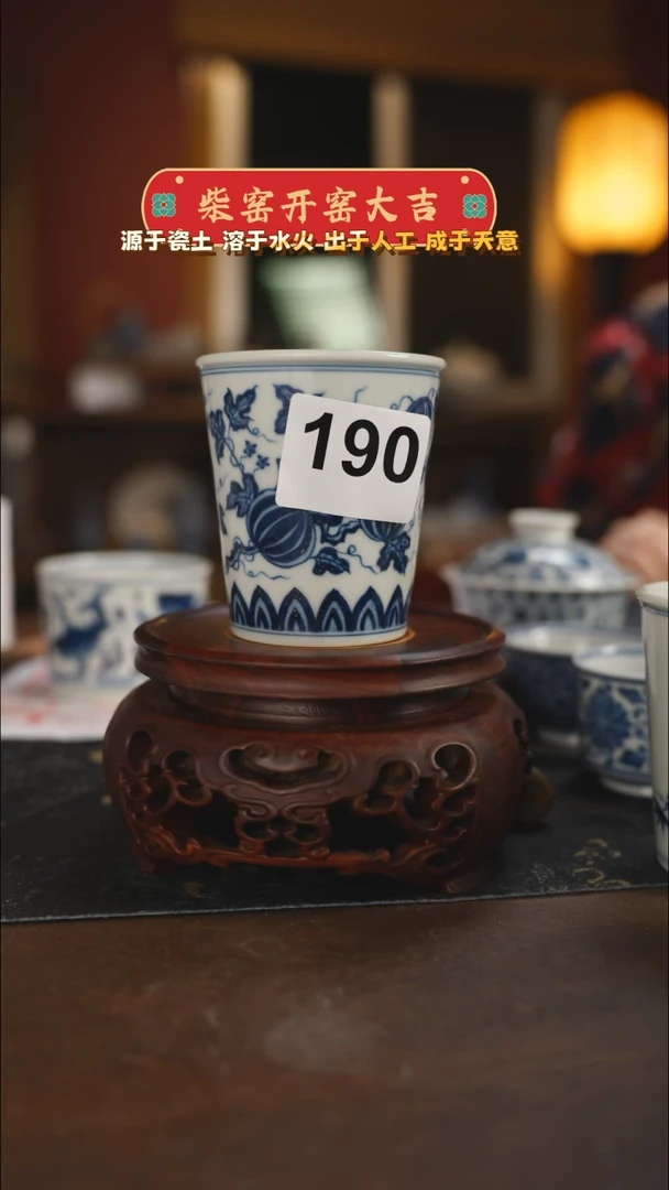 【闪购商品】柴窑青花硕果可乐杯