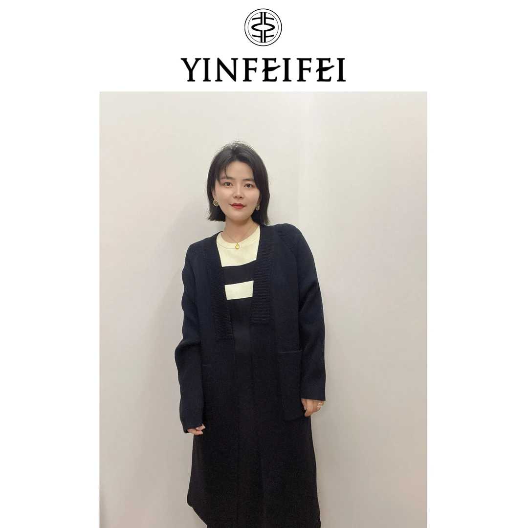 【嘉柏丽尔 YINFEIFEI】2024秋季新品毛织长开衫宽松显瘦慵懒风外套