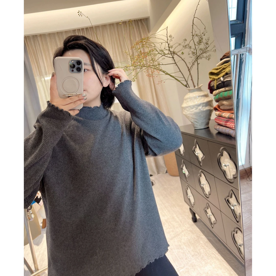 【YIN·FEIFEI｜初柔】2024秋冬新品木耳边长袖打底衫显瘦气质针织衫