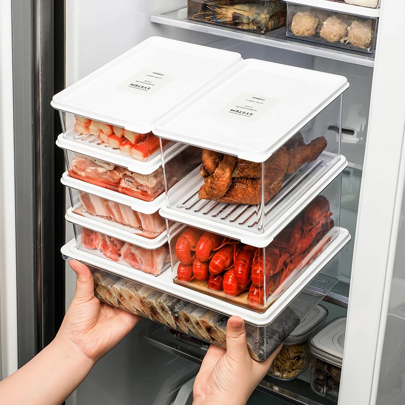 家之物语进口冷冻盒盒子饺子盒家用速冻长方形塑料盒托盘保鲜盒
