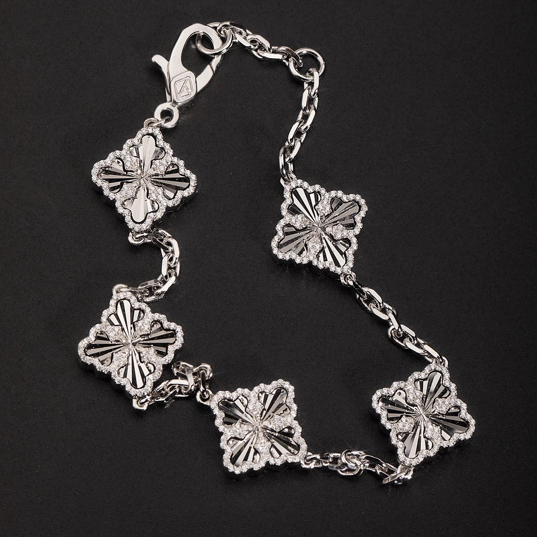 WBJ 925银合成锆石手链 放射纹花蕾手链 纯银饰品 银镀金