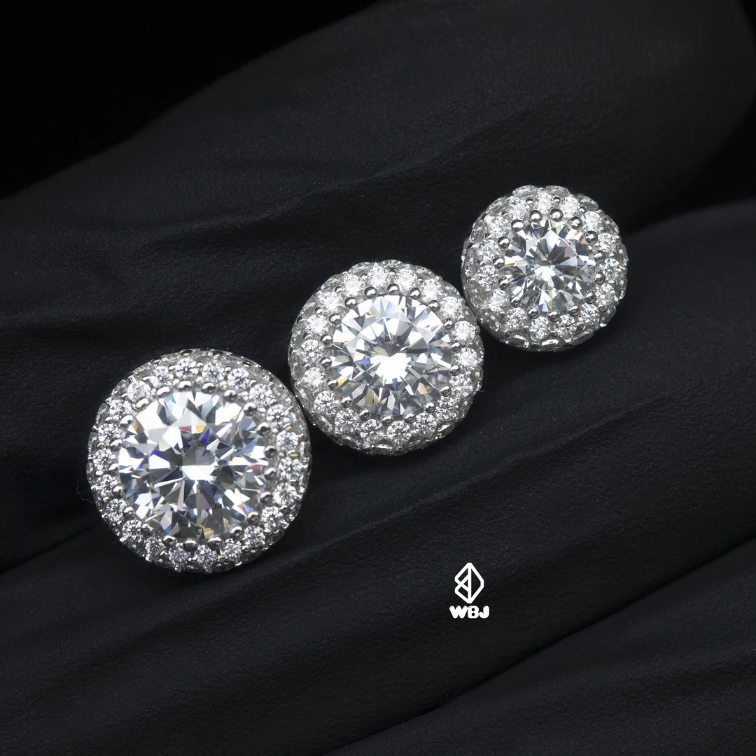 WBJ 925银合成锆石耳饰 圆形群镶耳钉 hiphop耳钉 情侣耳钉