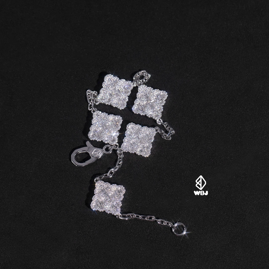 WBJ 925银合成锆石手链 T方花蕾四叶草手链