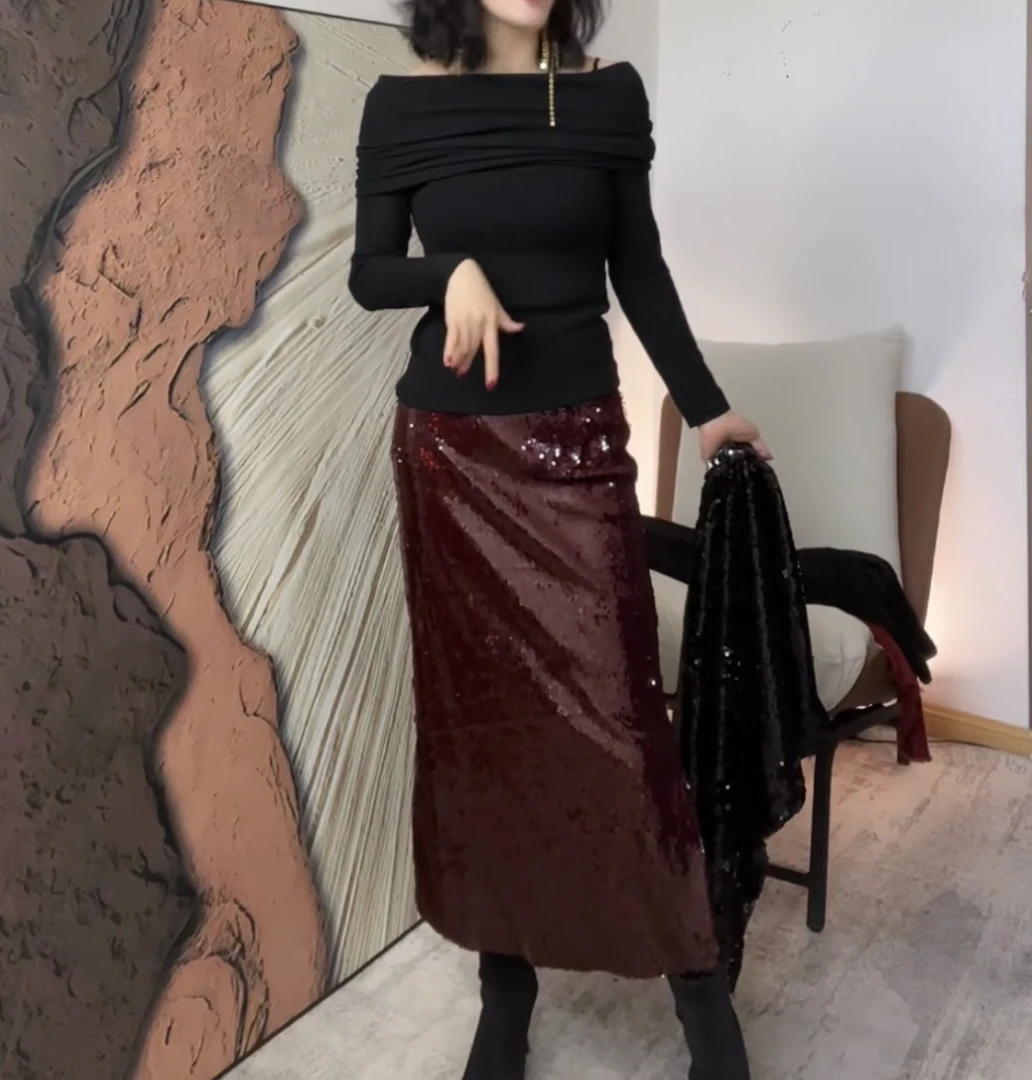 【Hui】高定重工亮片双开叉包臀鱼尾裙显瘦