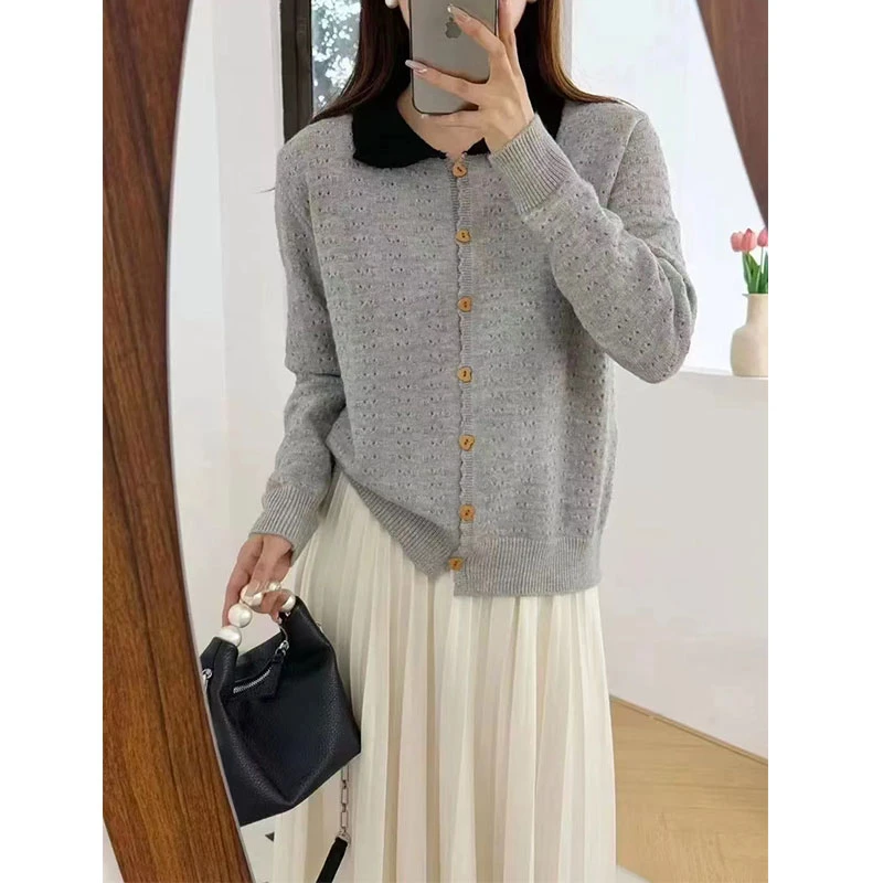 【暖阳-娃娃领】新款韩版气质小众百搭娃娃领长袖开衫女