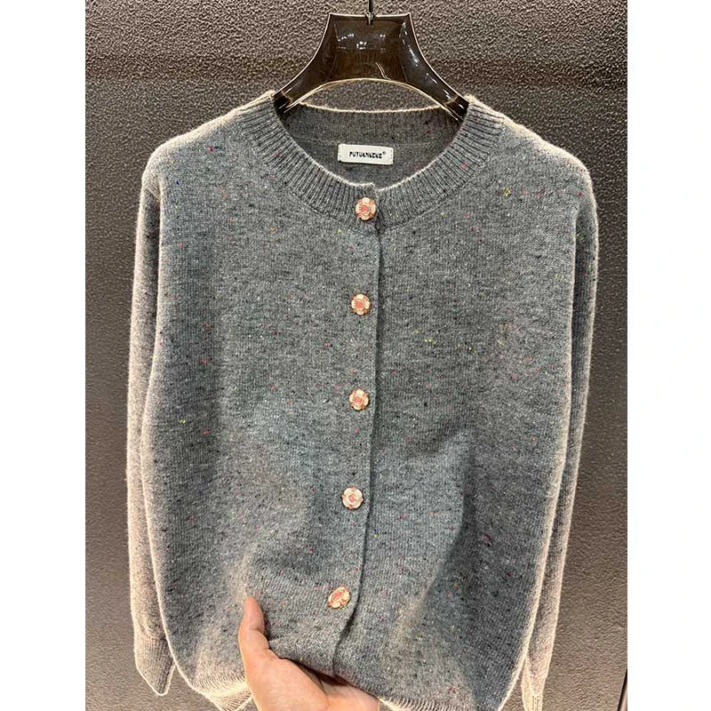 【花纱灰】新款单排扣简约百搭针织衫外套上衣女