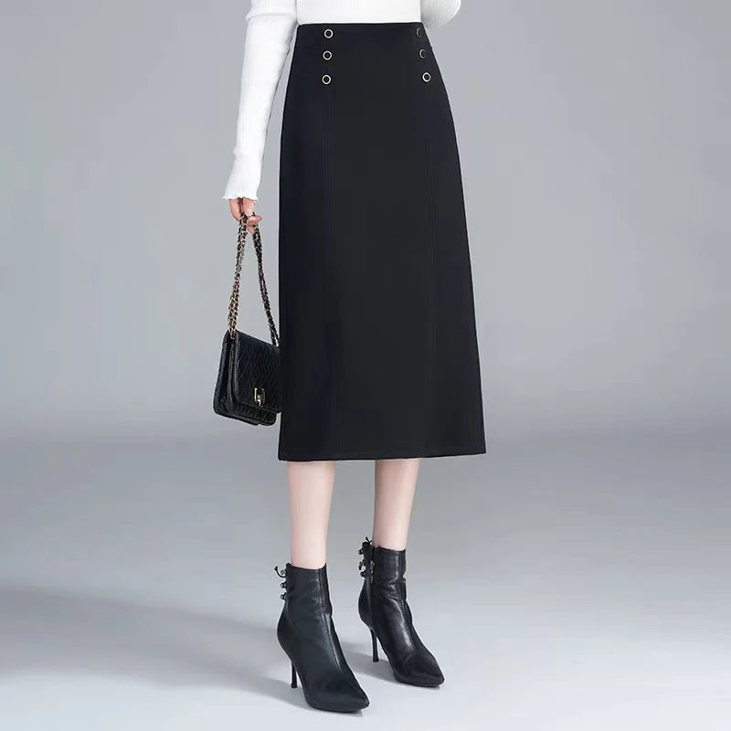 （裙长约76）2024秋冬新款时尚气质百搭高腰A字中长款半身裙6620