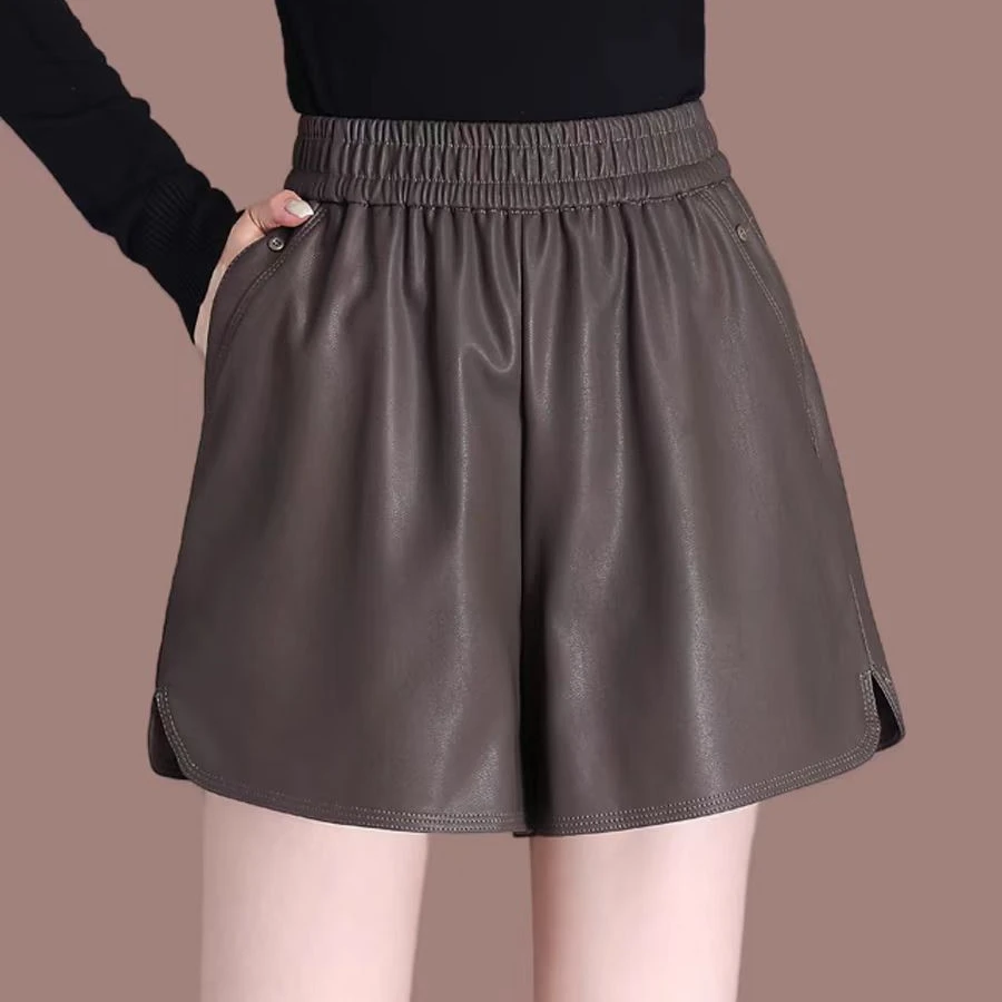 （裤长约38）2024秋冬新款时尚百搭气质高腰休闲宽松阔腿皮短裤9126