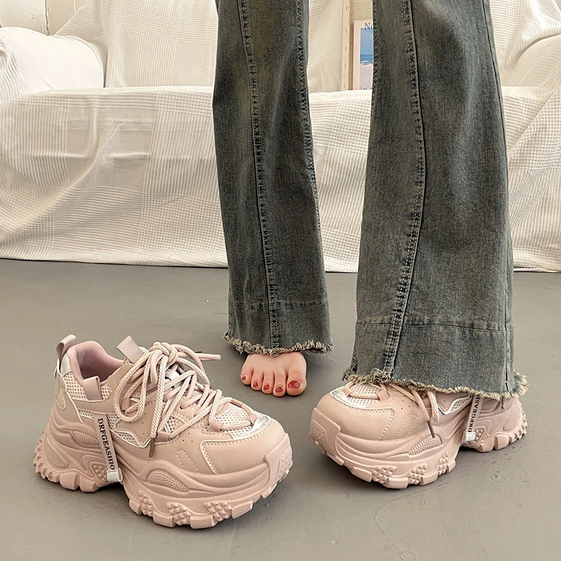 爆款炸街厚底老爹鞋女增高休闲鞋2024新款夏季欧货网面透气运动鞋