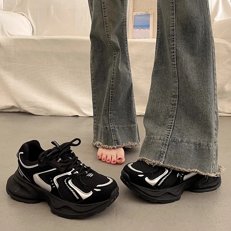 欧洲站厚底老爹鞋女春秋季炸街显脚小2024新款爆款百搭休闲运动鞋