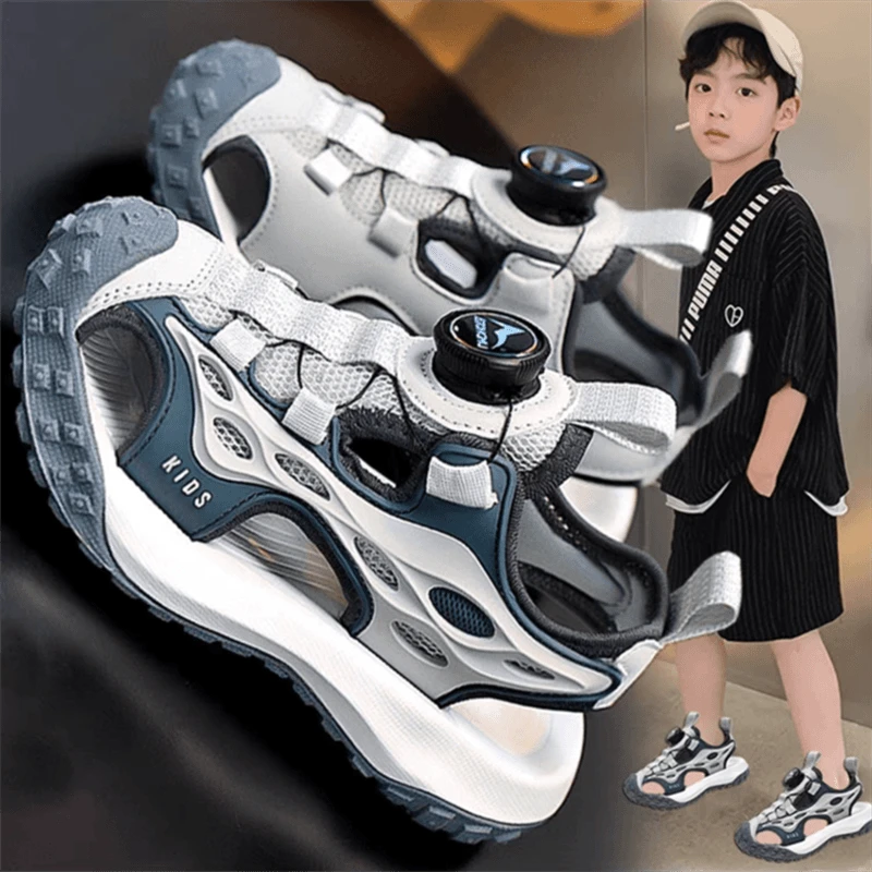 阿童木2025夏季中大童耐磨凉鞋镂空运动鞋6-12岁男童软底凉拖鞋潮