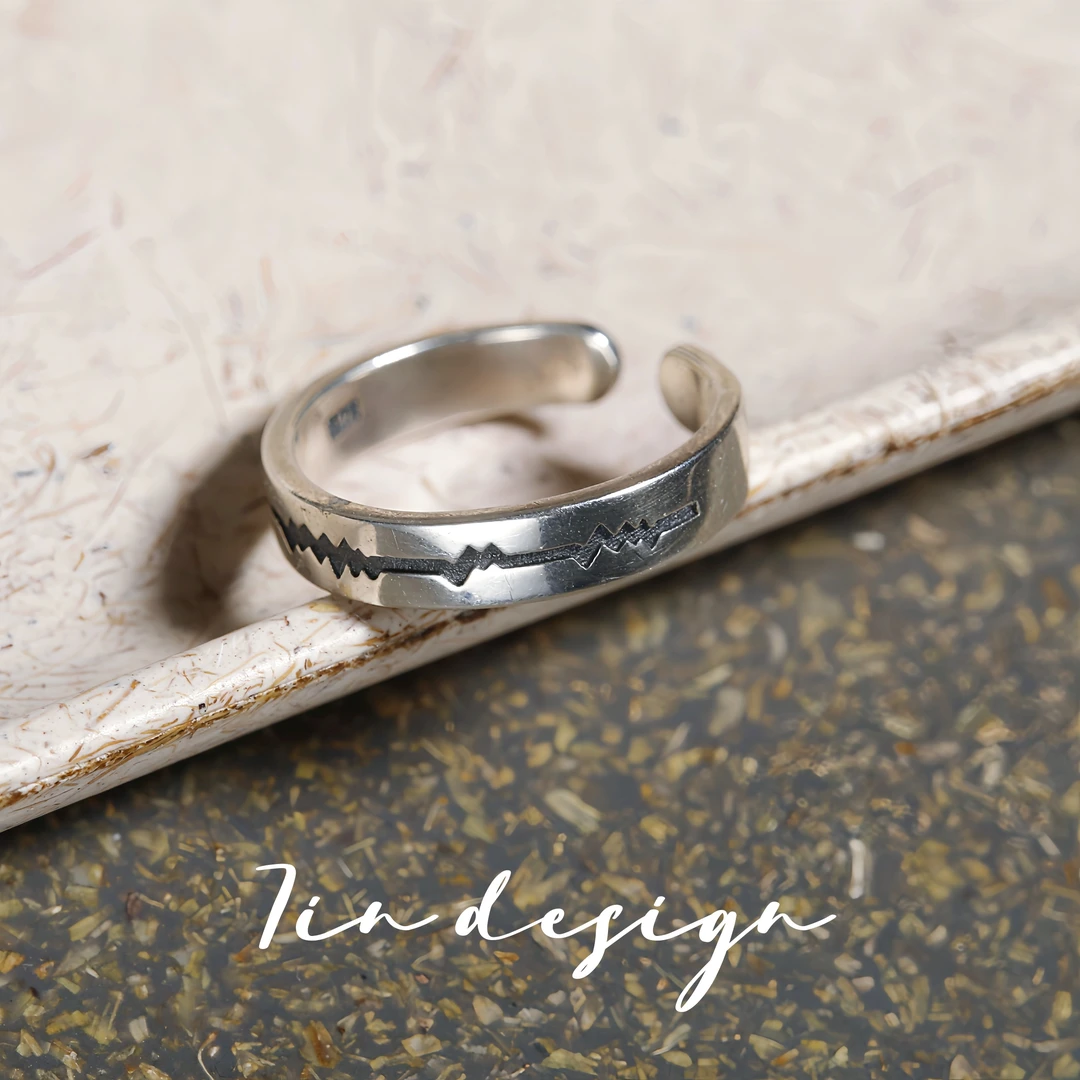 925银戒指 纯银银戒指7in复古店【心跳】情侣复古个性手工戒指