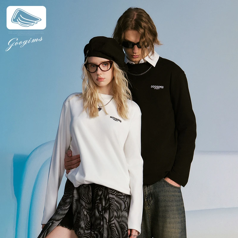 Googims圆领套头卫衣男女同款无帽纯色2024休闲宽松长袖打底衫女