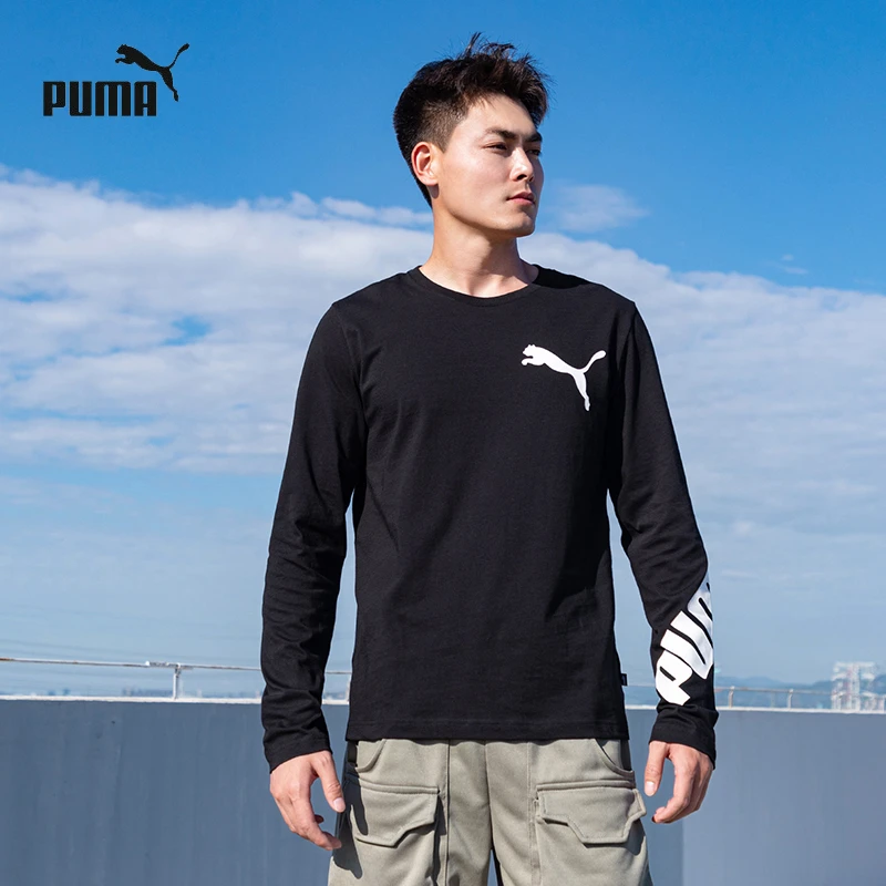 PUMA彪马长袖T恤男装2024秋季新款黑色简约舒适圆领上衣845979-01