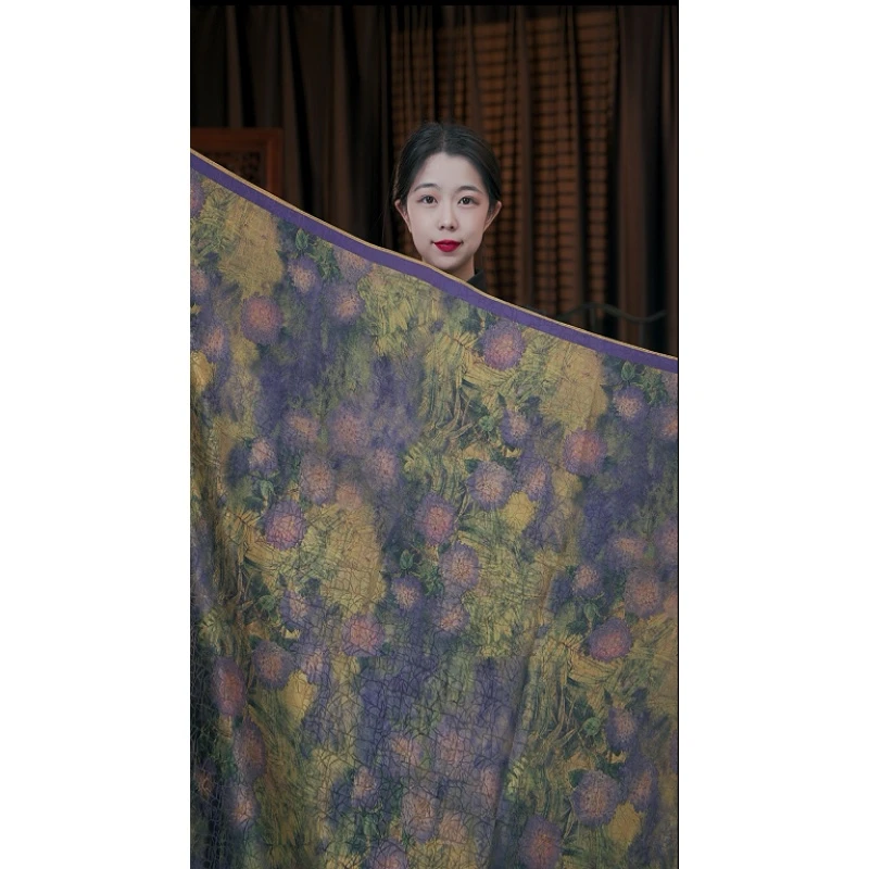 新款（紫色绣球140*140）香云纱龟裂纹围巾披肩方巾真丝丝巾春冬季