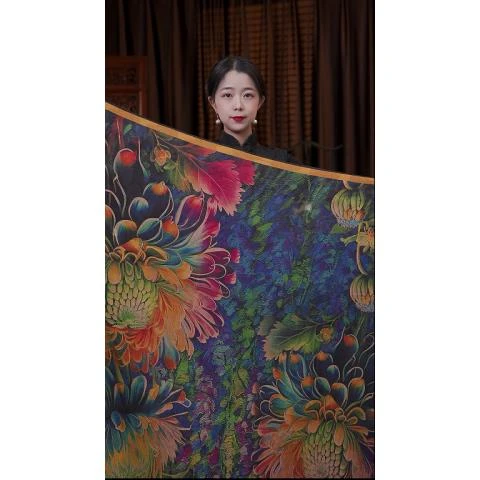 新款(彩菊140*140)香云纱苏萝方巾围巾真丝丝巾春秋冬季女士