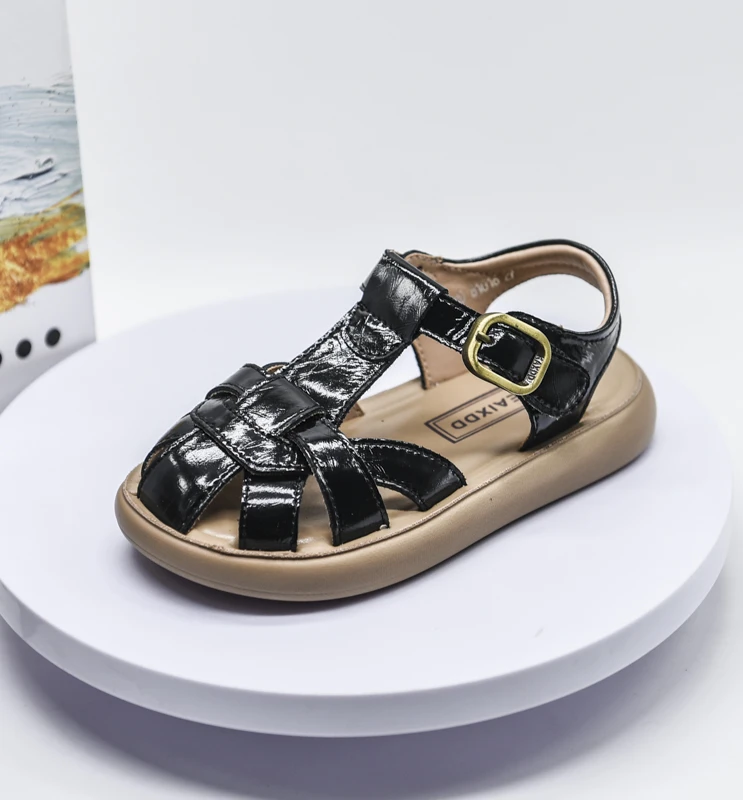 （26-30码）响当D夏季透气软底休闲博肯包头黑色凉鞋