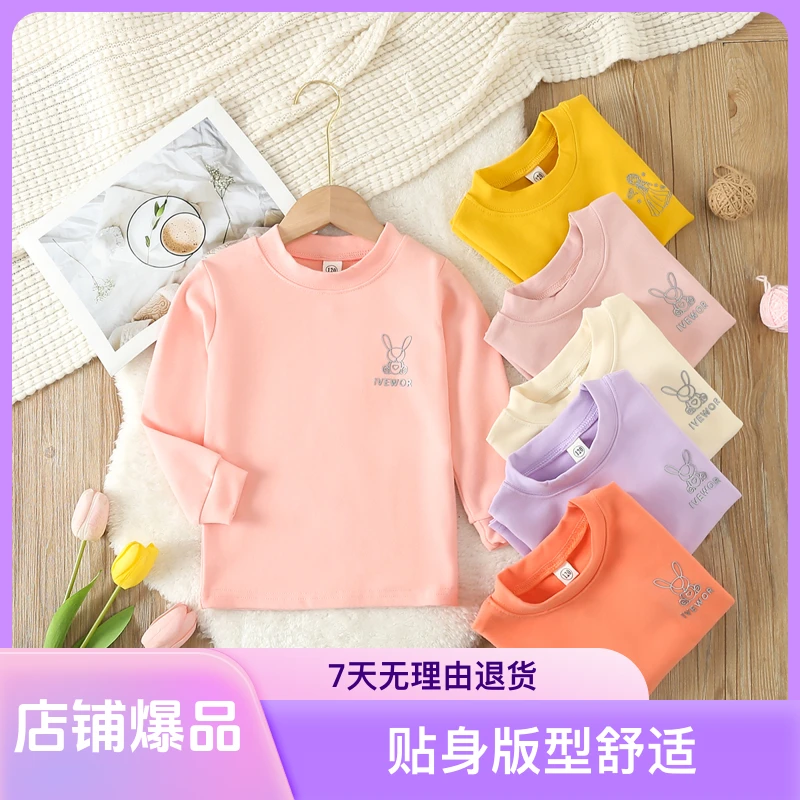 女童秋冬半高领纯棉打底衣女童t恤